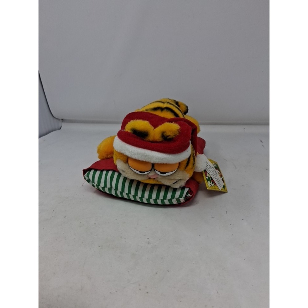 Vintage Garfield Christmas Plush Santa Hat Striped Pillow Dakin 1978 1981 Tag. P - Picture 3 of 11